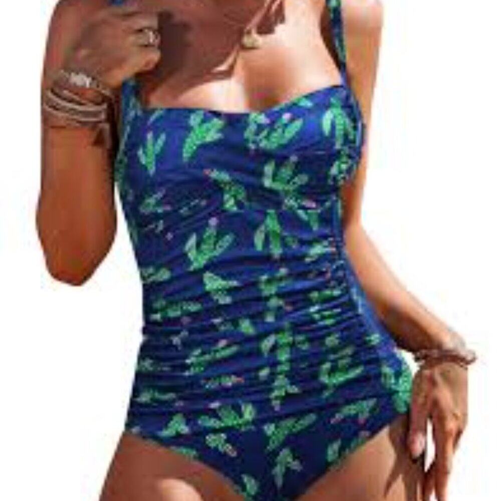 EKOUAER WOMEN'S ONE PIECE SWIMSUIT RUCHED TUMMY CONTROL PUSH UP SIZE XL NWT